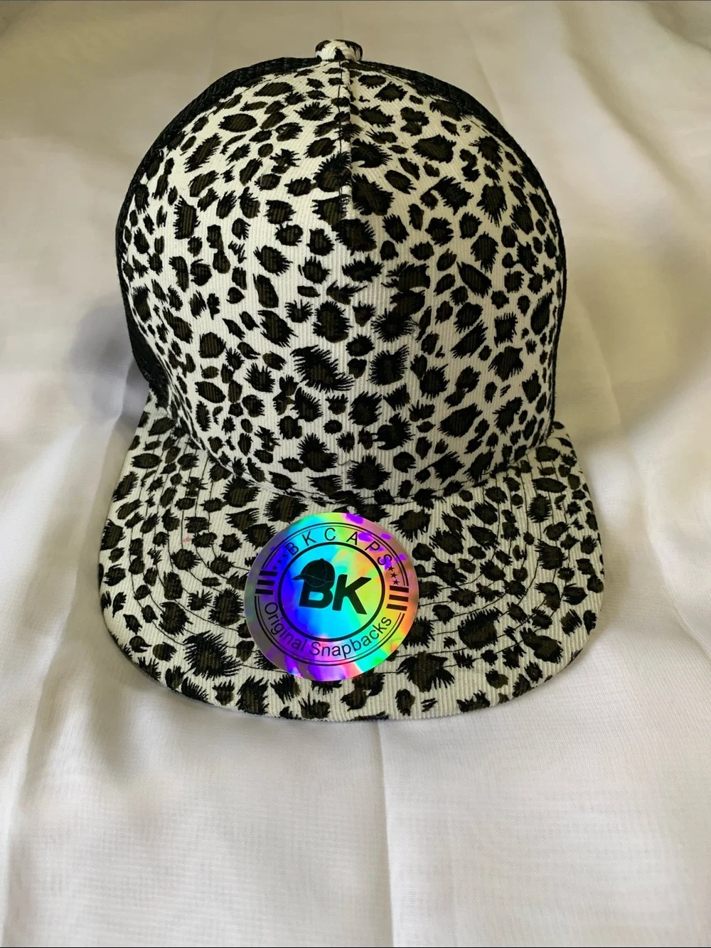 BK Caps Leopard Print Snapback Hat - Black & White